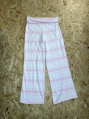 Since Forever Womens Lounge Pants Large Pink White Striped Foldover Waist Wide